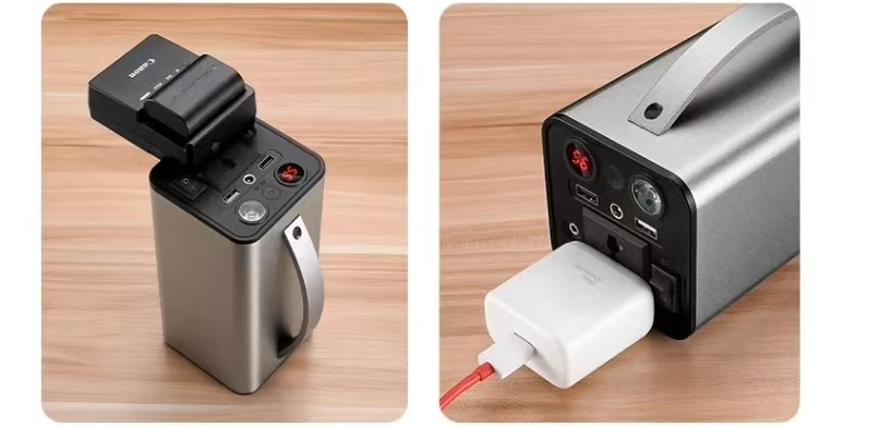 180Wh Power Station in Use: Charging Camera & Devices